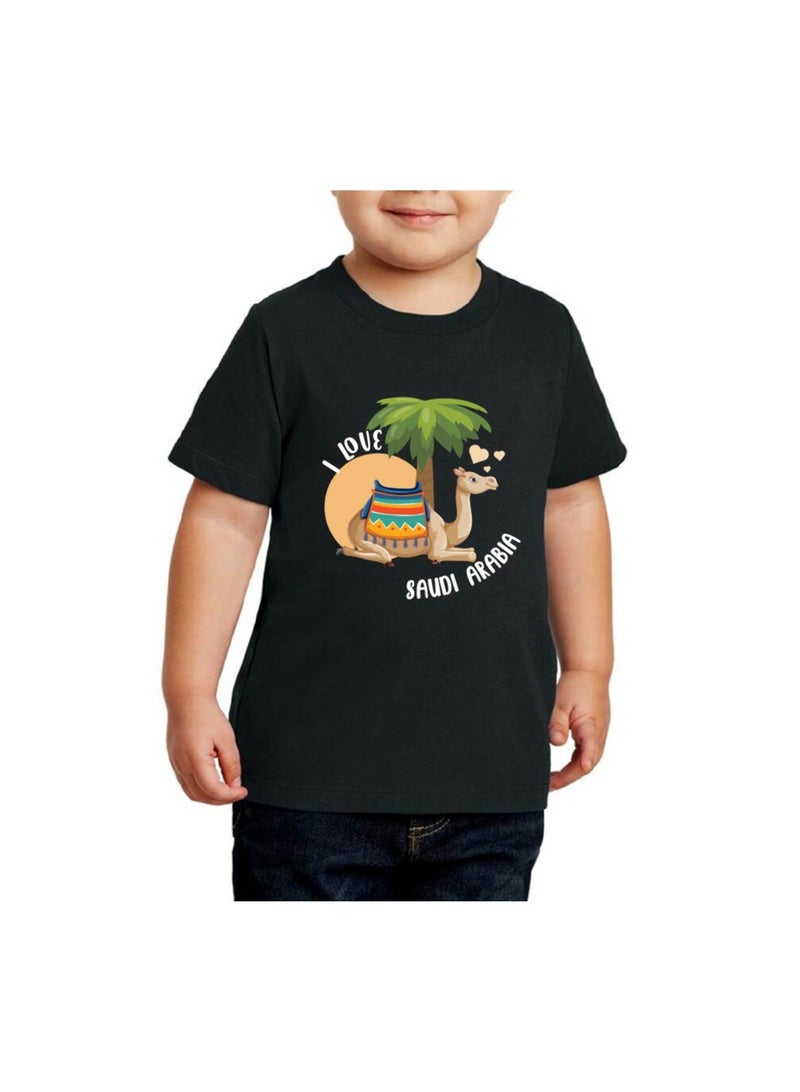 Saudi National Day Tshirt for Boys - Short Sleeve Round Neck Cotton Tshirt - Ideal for National Day Celebrations, School Events