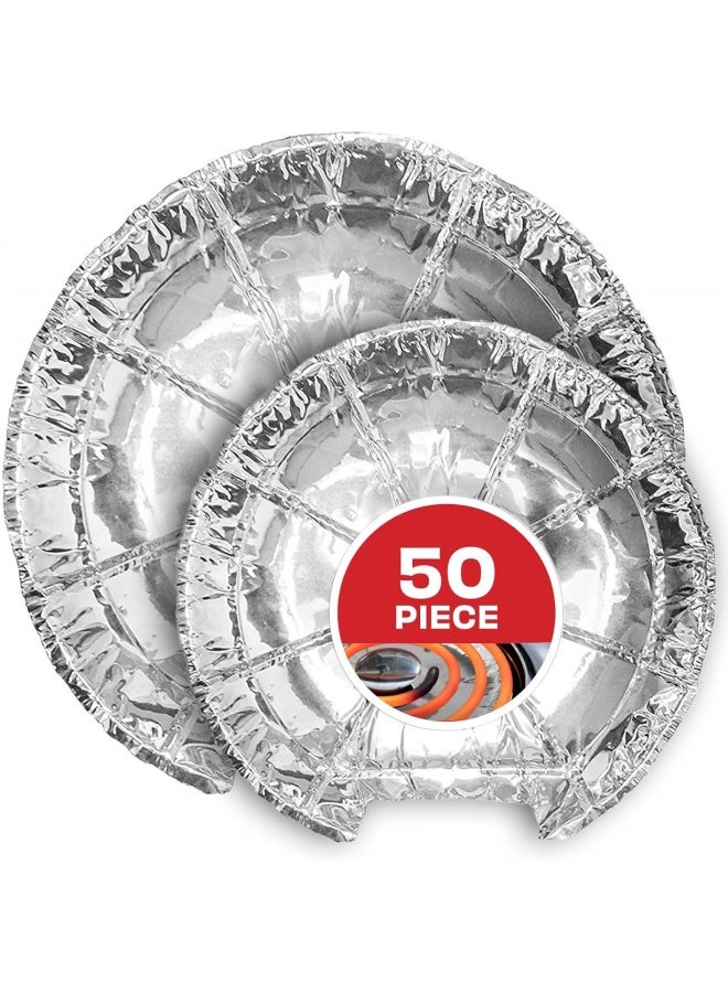 Round Electric Stove Burner Covers (50 Pack) 6 Inch And 8 Inch Disposable Stove Top Aluminum Foil Bib Liners, To Keep Kitchen Range Clean From Oil And Food Drips, Stock Your Home