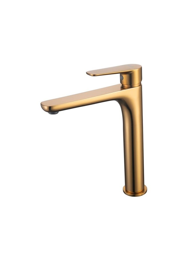 Milano Calli Art Basin Mixer With Pop Up Waste Brass Tall Basin Mixer for Toilets Bathroom Lavatory Snow Gold -Made In China