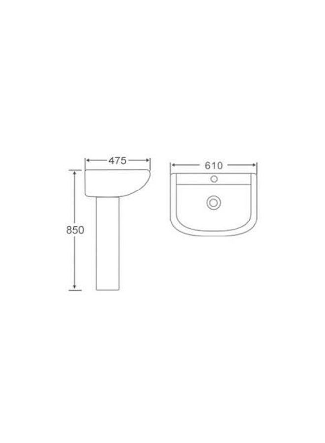 Milano Wash Basin Full Pedestal Ceramic Full Pedestal Wash Basin Sink For Bathroom Commercial Lavatories 430 610X475X850Mm White - Made In China