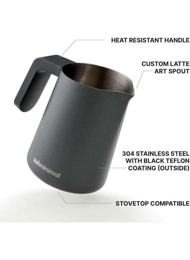 Subminimal Heat Resistant Handle Stainless Steel Milk Jug (Black, 450ml/15oz) BLACK