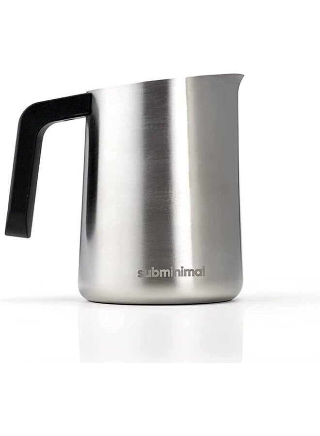 Subminimal FlowTip Milk Jug | Stovetop Milk Frothing, Foaming Pitcher for Premium Barista-Style Coffee at Home | Cappuccino & Latte Art Pouring Jug with Ergonomic Heat Resistant Handle | 450ml, Silver