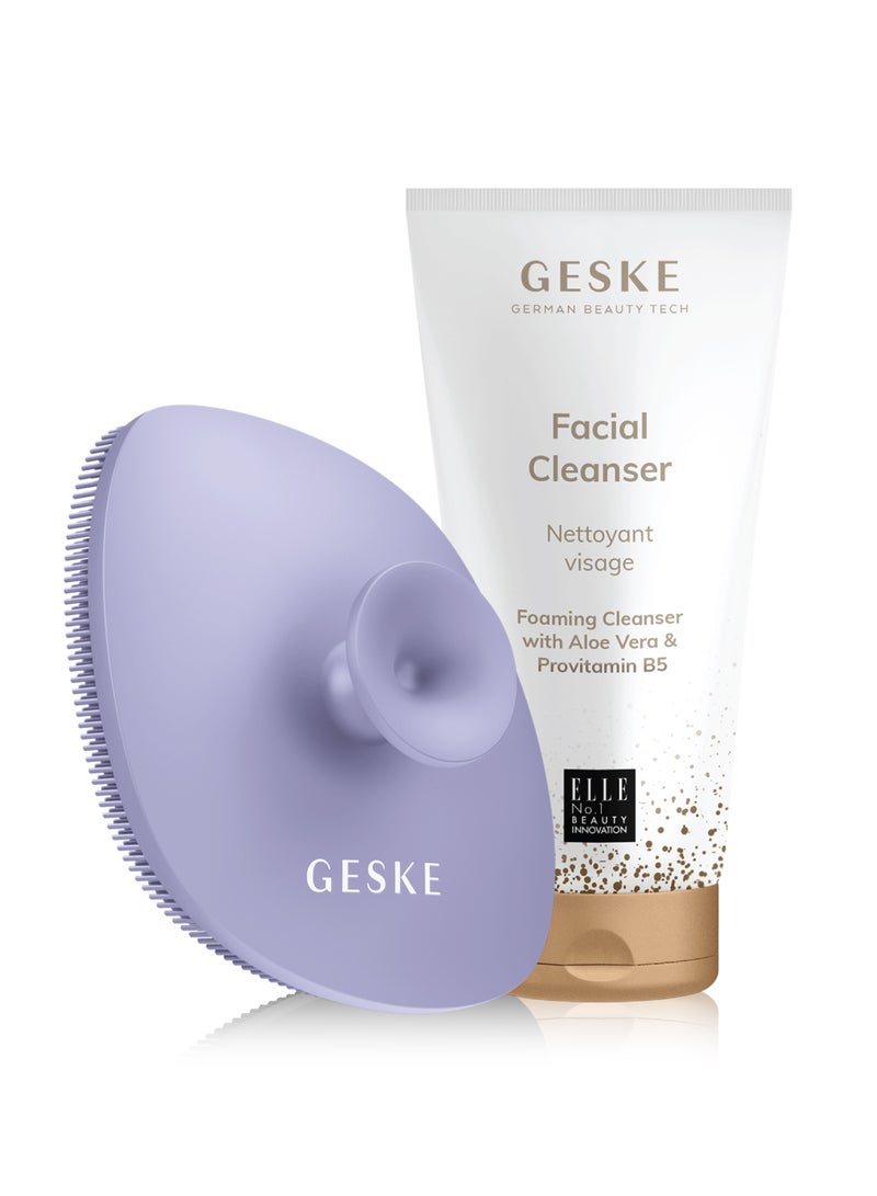 Foaming Cleanser Lotion,Aloe Vera And Provitamin B5, Deep Cleanse, Exfoliate & Nourish + Sonic Facial Brush 4 in 1 Complete Skincare Set for Radiant, Healthy Skin (Combo Pack)- Purple