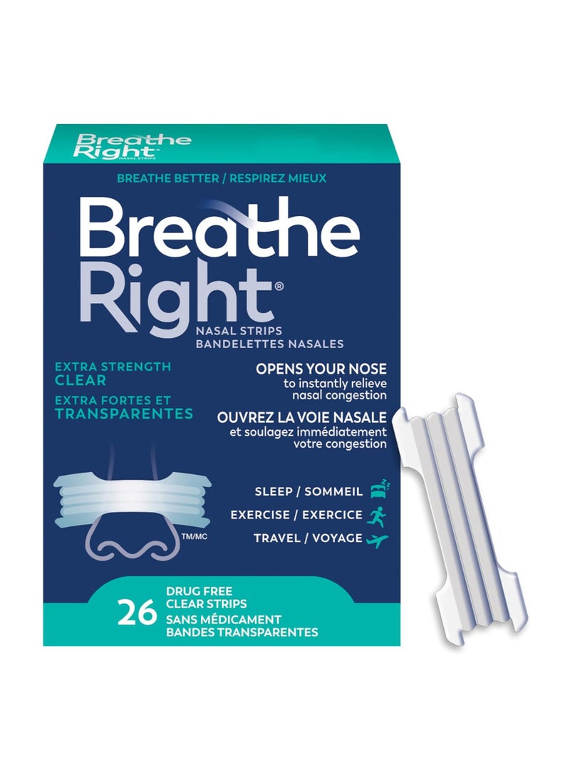 Breathe Right Extra Clear Nightly Sleep, Clear, 26 Count (Pack of 1)