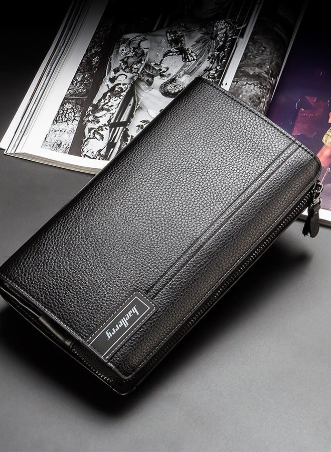 Men's Clutch Genuine Leather Wallet Large Capacity Business Card Storage Wallet