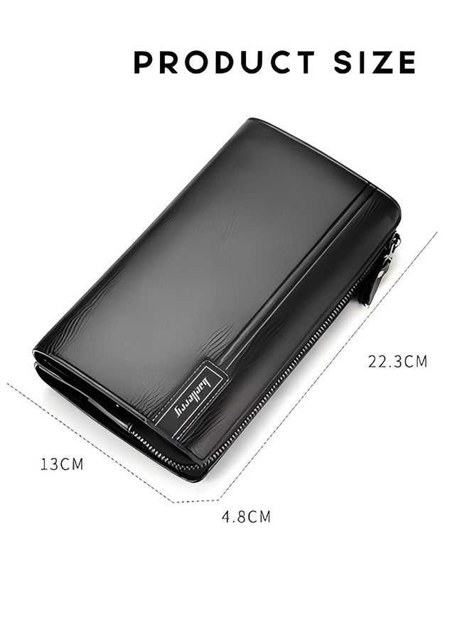 Men's Clutch Genuine Leather Wallet Large Capacity Business Card Storage Wallet