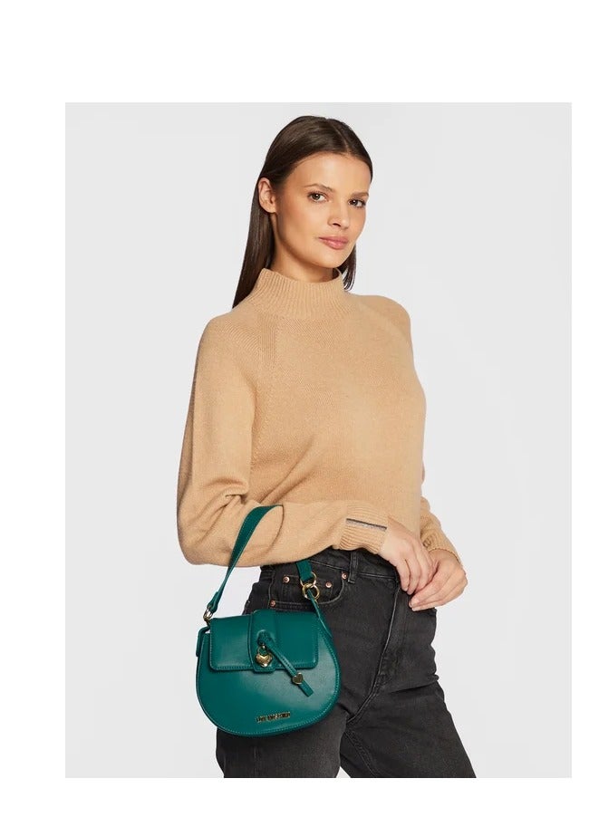 Heart Emblem Leather Shoulder Bag in Green for Women - Bold & Unique