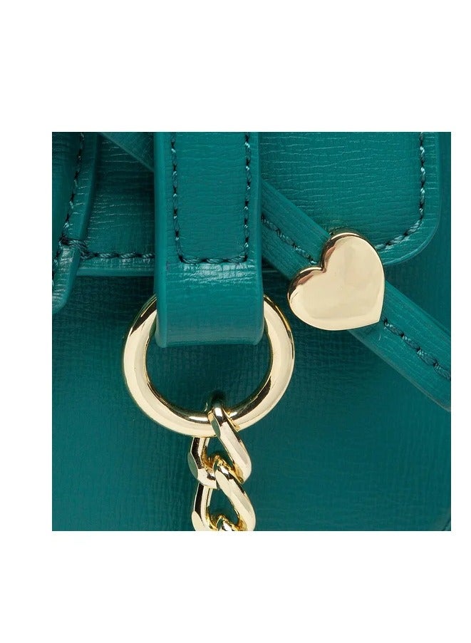 Heart Emblem Leather Shoulder Bag in Green for Women - Bold & Unique