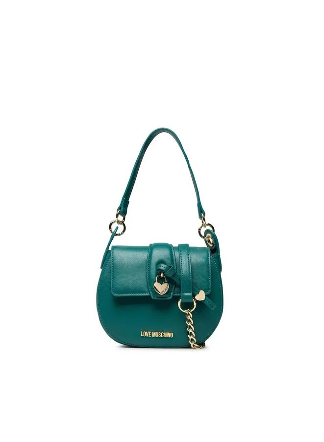 Heart Emblem Leather Shoulder Bag in Green for Women - Bold & Unique