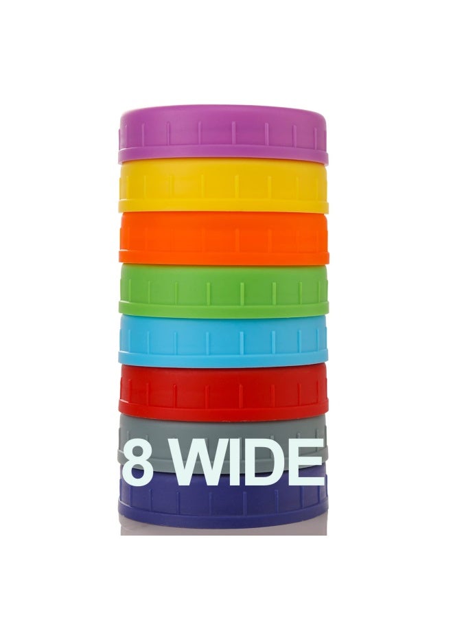 Wide Mouth Jar Lids 8 Pack For Ball Kerr And More - Colored Plastic Storage Caps For Canning Jars - Leak-proof