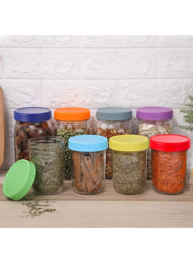 Wide Mouth Jar Lids 8 Pack For Ball Kerr And More - Colored Plastic Storage Caps For Canning Jars - Leak-proof