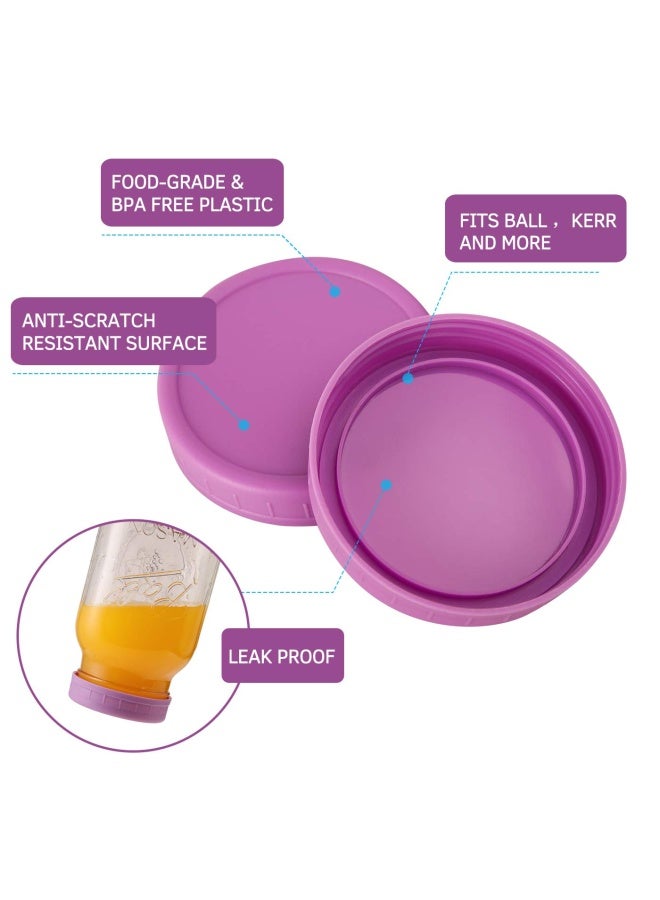 Wide Mouth Jar Lids 8 Pack For Ball Kerr And More - Colored Plastic Storage Caps For Canning Jars - Leak-proof