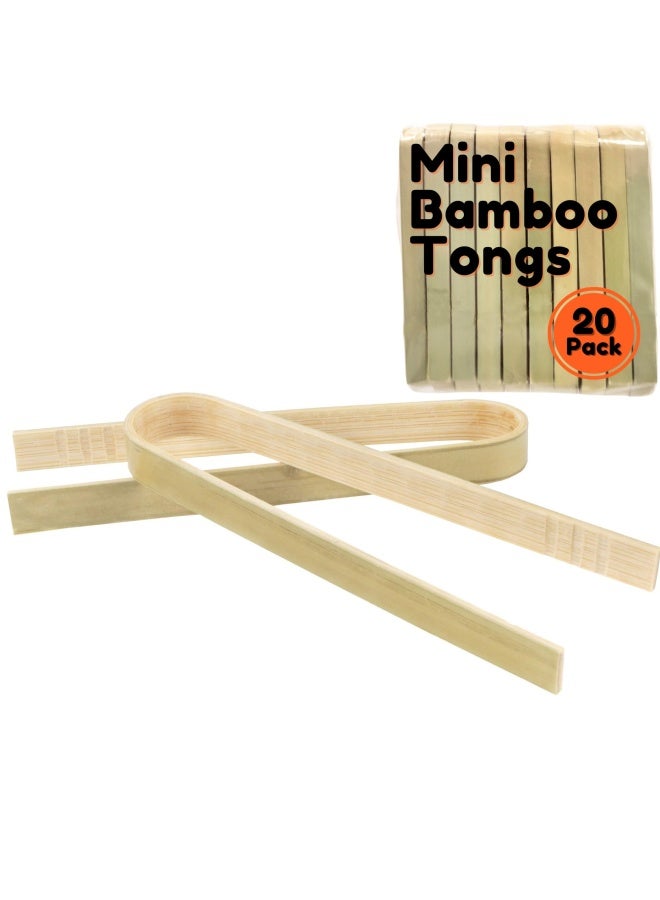 Bamboomn Brand - 3.9  Mini Bamboo Disposable Tongs - Toast Tongs - 20Pieces