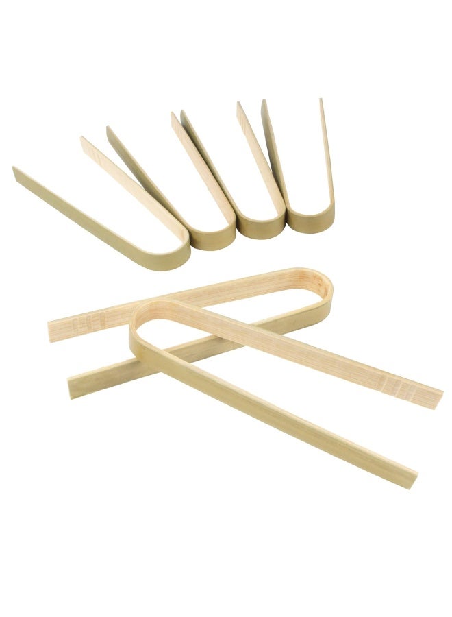 Bamboomn Brand - 3.9  Mini Bamboo Disposable Tongs - Toast Tongs - 20Pieces