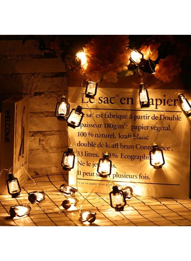 2 Strings Set  Lantern String Lights 9.8Ft Of 40 Led Lights Mini Vintage Halloween Decorative Kerosene String Lights For Patio Garden Home Holiday Decoration  Warm White Light Black