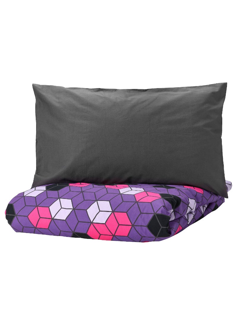 Duvet Cover and Pillowcase, Purple/Black Patterned, Soft Cotton Bedding Set for a Stylish Bedroom, Machine Washable