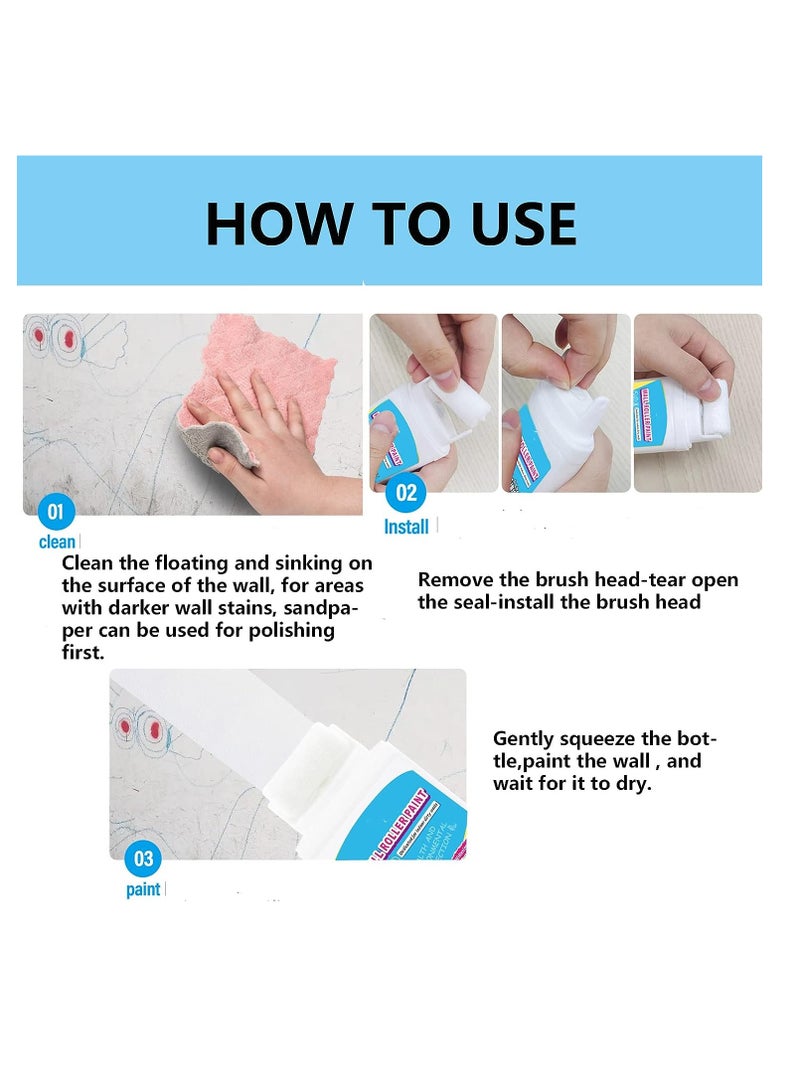 Small Paint Roller Brush Latex Paint White Wall Repair Paste Roller Paint Tools Wall Putty for Filling Holes Wall Patching Drywall Repair Kit for Walls House Painting DIY Graffiti Remover (White)