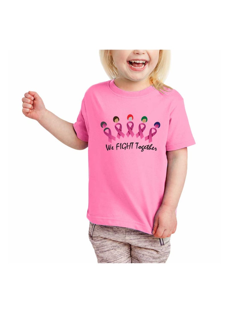 PinkCancer Awareness Kids T-Shirts for Girls – Support and Inspire with Pink Ribbon Design – Round Neck Short Sleeve Soft Cotton T-Shirt