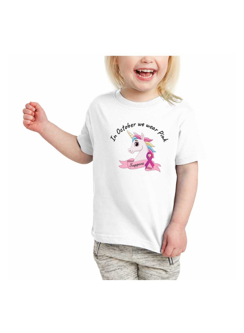 PinkCancer Awareness Kids T-Shirts For Girls-Round Neck Short Sleeve Soft Cotton T-Shirt