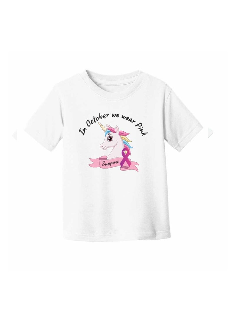 PinkCancer Awareness Kids T-Shirts For Girls-Round Neck Short Sleeve Soft Cotton T-Shirt