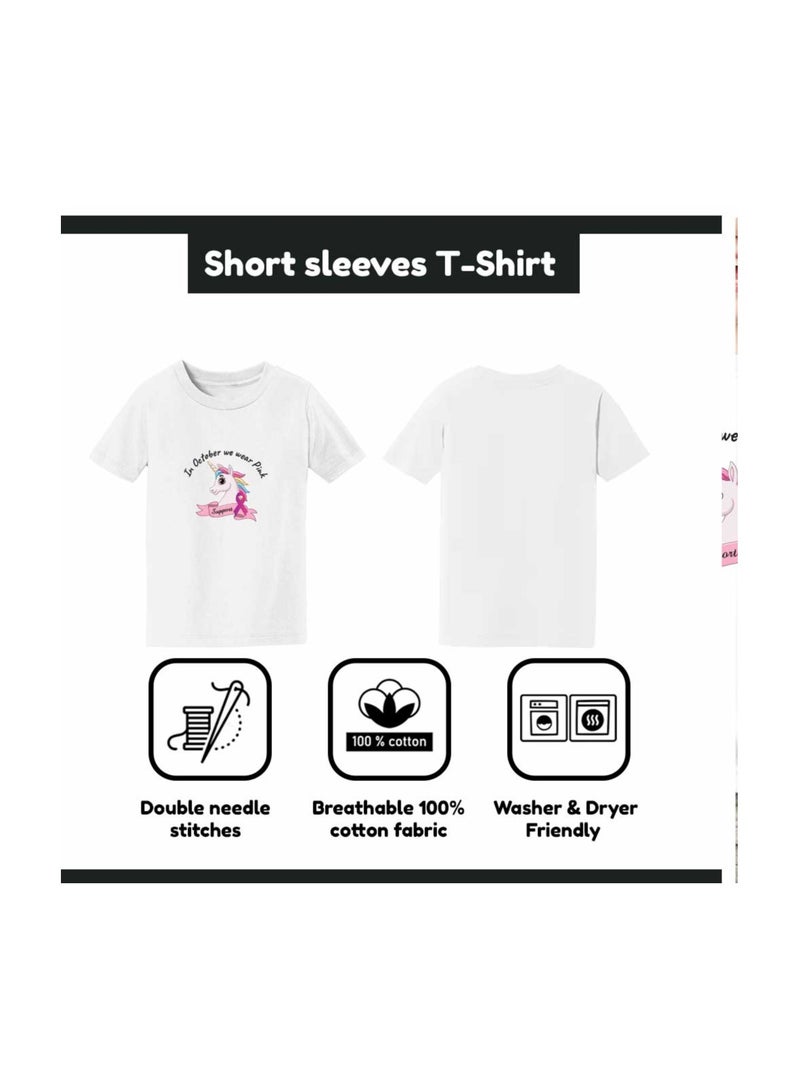 PinkCancer Awareness Kids T-Shirts For Girls-Round Neck Short Sleeve Soft Cotton T-Shirt