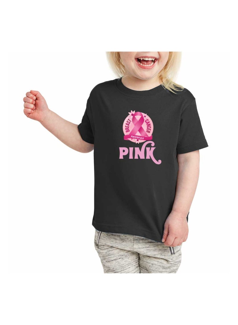 PinkCancer Awareness Kids T-Shirts for Girls – Support and Inspire with Pink Ribbon Design – Round Neck Short Sleeve Soft Cotton T-Shirt