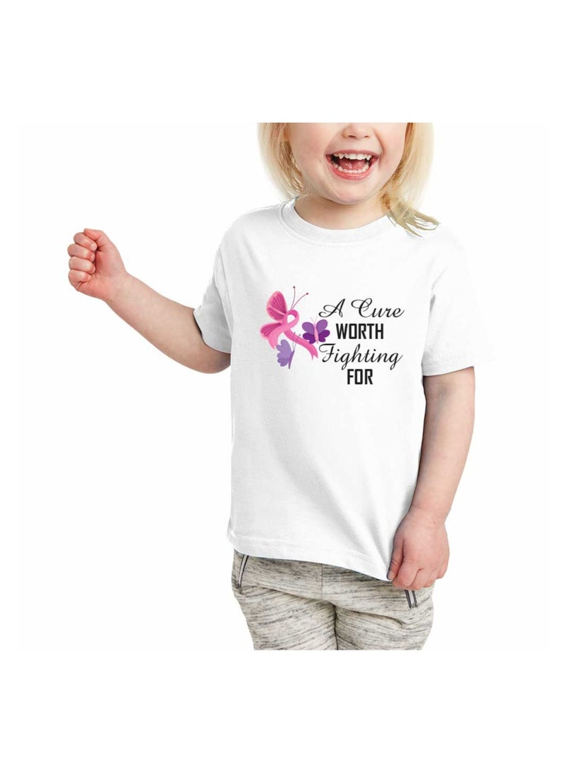 PinkCancer Awareness Kids T-Shirts for Girls – Support and Inspire with Pink Ribbon Design – Round Neck Short Sleeve Soft Cotton T-Shirt