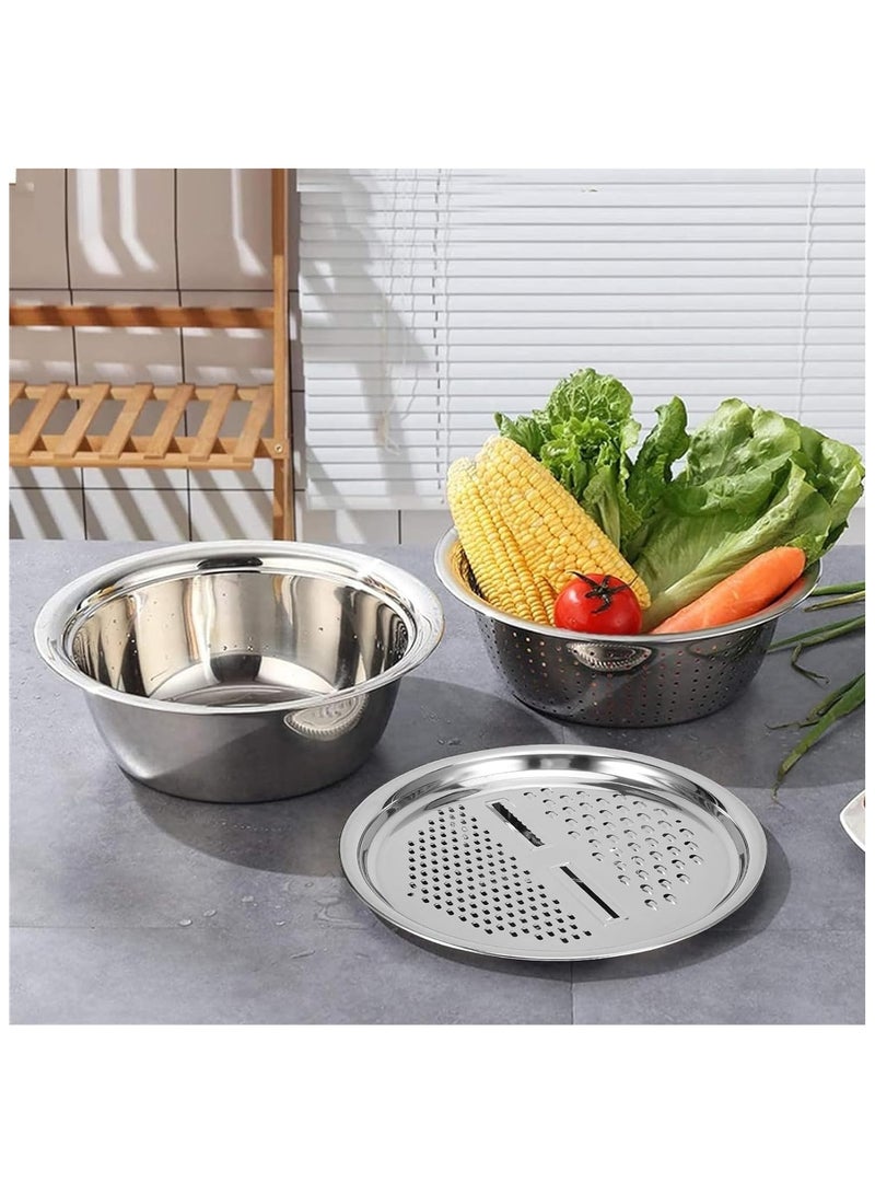 Multifunctional Stainless Steel Drain Basket Multi-purpose Vegetable Slicer Graters For Kitchen,3 In 1 Graters Cheese Grater Salad Maker Bowl Drain Basin Ginger Grater Basket Vegetable Cutter