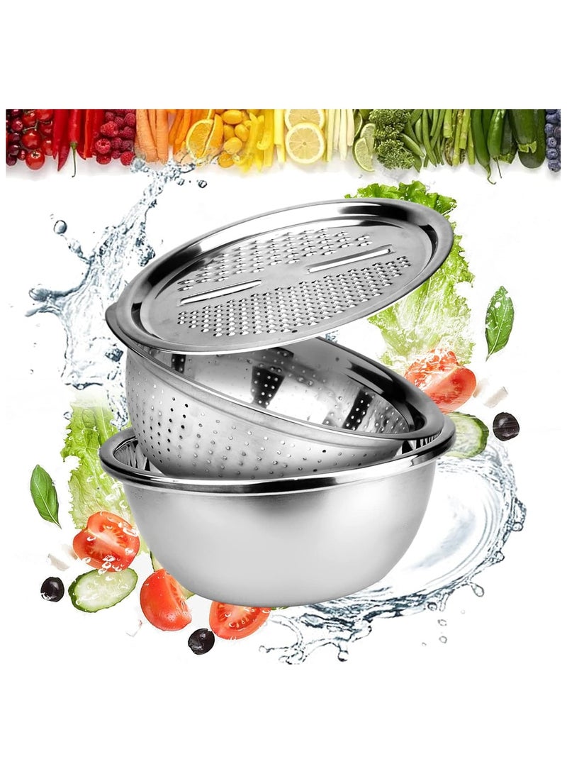 Multifunctional Stainless Steel Drain Basket Multi-purpose Vegetable Slicer Graters For Kitchen,3 In 1 Graters Cheese Grater Salad Maker Bowl Drain Basin Ginger Grater Basket Vegetable Cutter