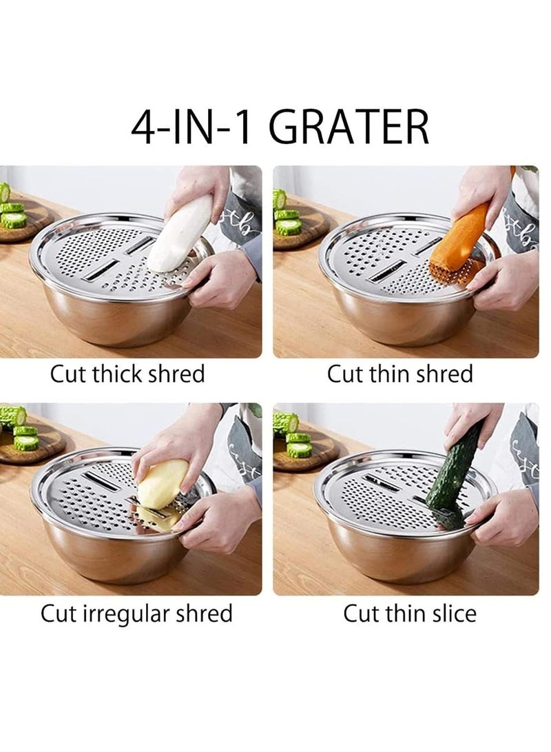 Multifunctional Stainless Steel Drain Basket Multi-purpose Vegetable Slicer Graters For Kitchen,3 In 1 Graters Cheese Grater Salad Maker Bowl Drain Basin Ginger Grater Basket Vegetable Cutter