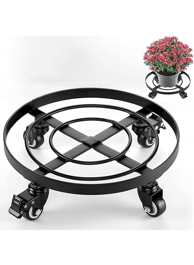 32cm Metal Plant Caddy, Heavy Duty Iron Potted Plant Stand with Wheels Round Flower Pot Rack on Rollers Movers Dolly Holder Wheels Indoor Outdoor Planter Trolley Casters Rolling Tray