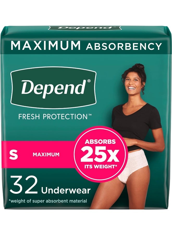 Fresh Protection Adult Incontinence & Postpartum Bladder Leak Underwear For Women, Disposable, Maximum, Small, Blush, 32 Count