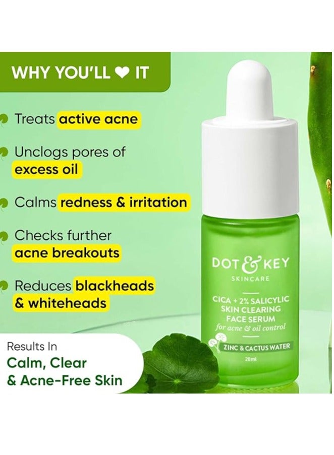 Dot & Key 2% Salicylic Acid + Cica Anti Acne Serum with Zinc | Salicylic Acid Serum for Acne and Dark Spots | Serum for Oily Acne Prone Skin & Sensitive Skin | Oil-Free & Non Comedogenic | 20 ml