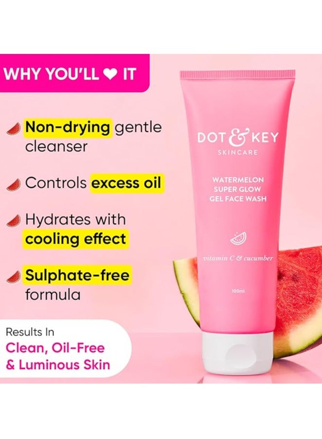 Watermelon Super Glow Gel Face Wash With Vitamin C&Cucumber|Face Wash For Glowing Skin|Oil Free Face Wash|Removes Excess Oil&Dirt|For Combination & Oily Skin|For Women & Men|100Ml