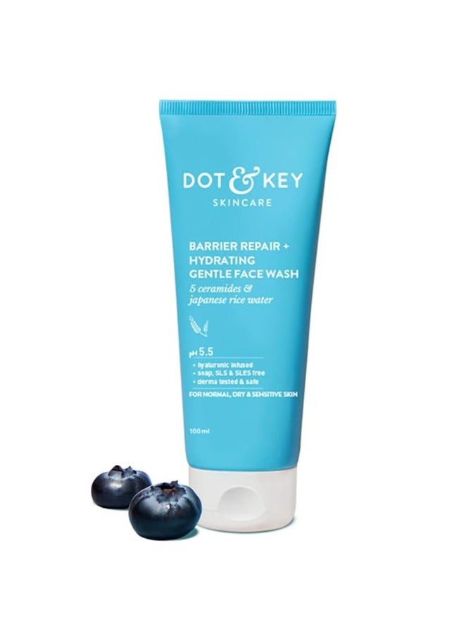 DOT & KEY Barrier Repair + Hydrating Gentle Face Wash With Probiotic|Ceremide Face Wash|Face Wash For Dry Skin,Normal Skin&Sensitive Skin|Gently Cleanses Skin From Dirt&Oil For Unisex,100Ml