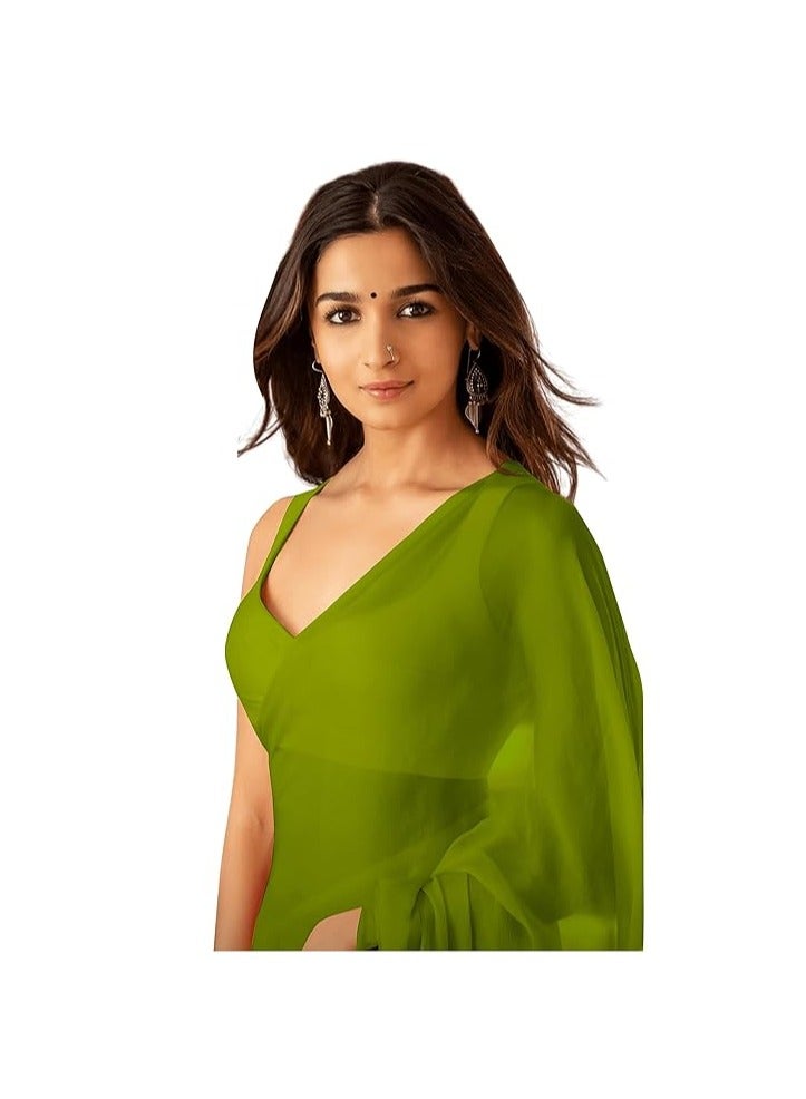 Women's Plain Pure Georgette Saree With Unstitched Blouse Piece