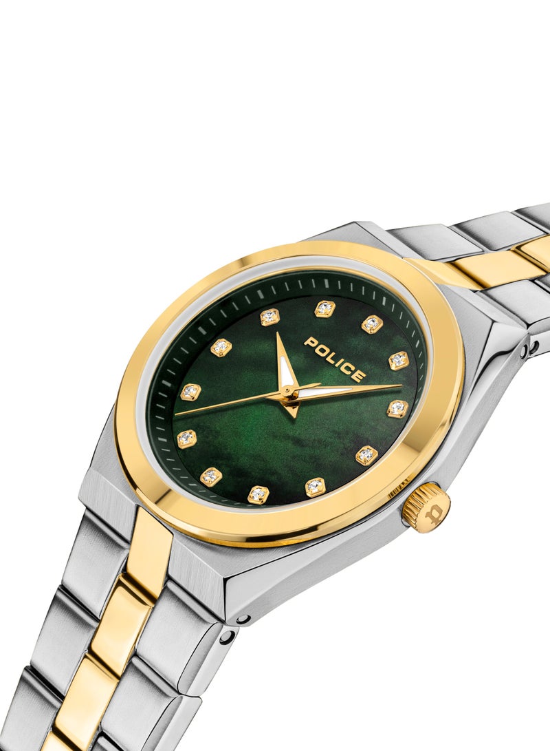 Women's MEA-L03 Green Mother-of-Pearl Dial With Silver & Yellow Gold Plated Plated Stainless Steel Bracelet Watch