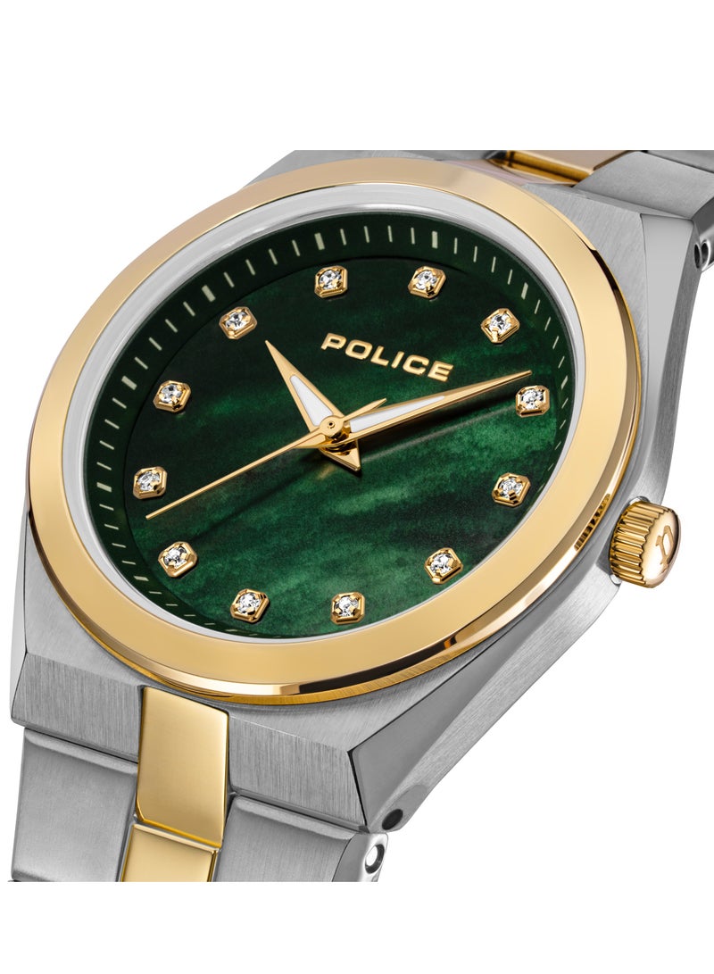 Women's MEA-L03 Green Mother-of-Pearl Dial With Silver & Yellow Gold Plated Plated Stainless Steel Bracelet Watch