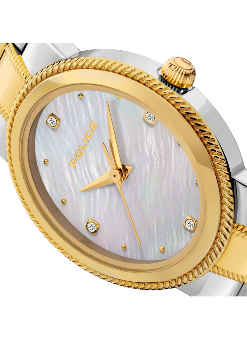 Women's MEA-L03 White Mother-of-Pearl Dial With Silver & Yellow Gold Plated Plated Stainless Steel Bracelet Watch