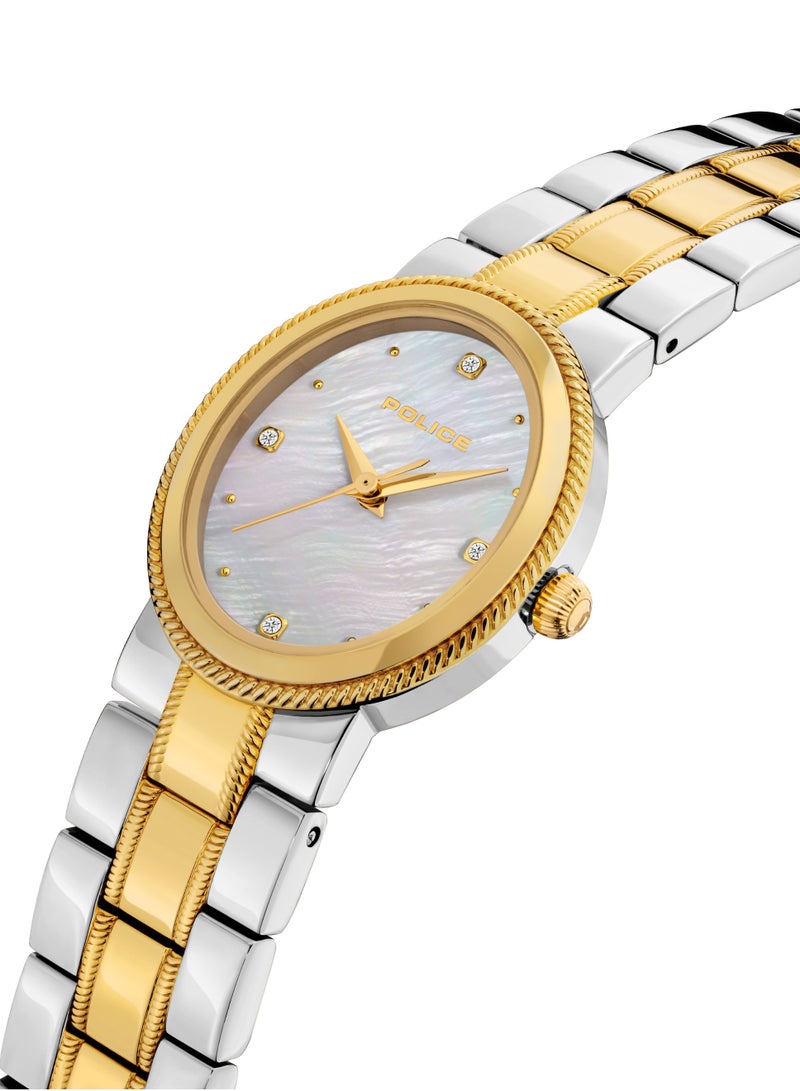 Women's MEA-L03 White Mother-of-Pearl Dial With Silver & Yellow Gold Plated Plated Stainless Steel Bracelet Watch