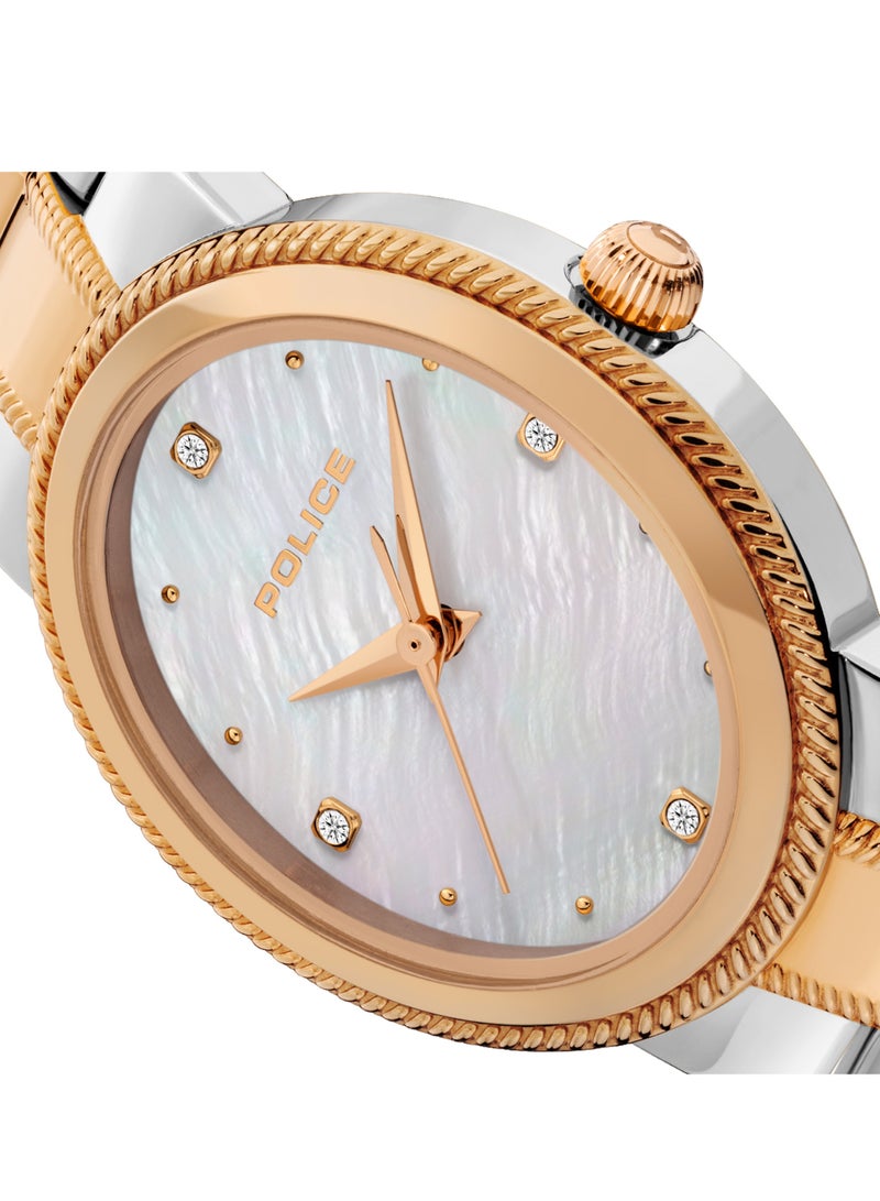 Women's Mea-L03 White Mother-of-Pearl Dial with Silver & Rose Gold Stainless Steel Bracelet Analog Watch