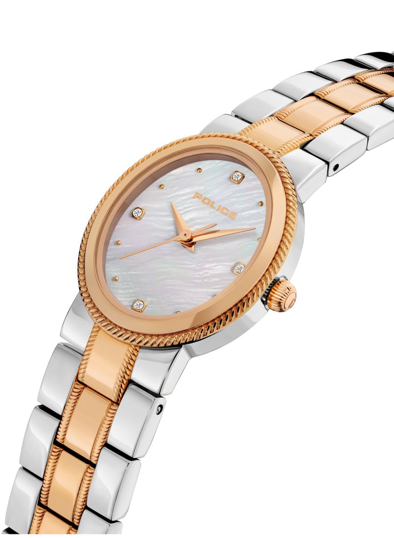 Women's Mea-L03 White Mother-of-Pearl Dial with Silver & Rose Gold Stainless Steel Bracelet Analog Watch