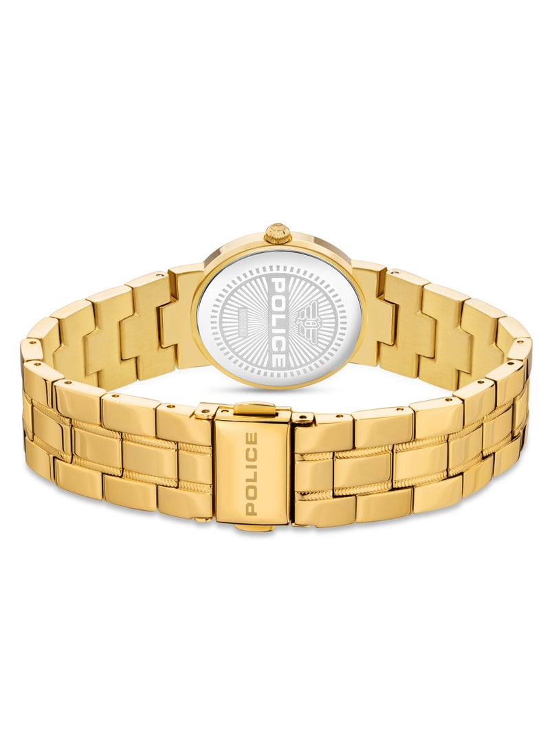 Women's MEA-L03 White Mother-of-Pearl Dial with Yellow Gold Plated Plated Stainless Steel Bracelet Watch