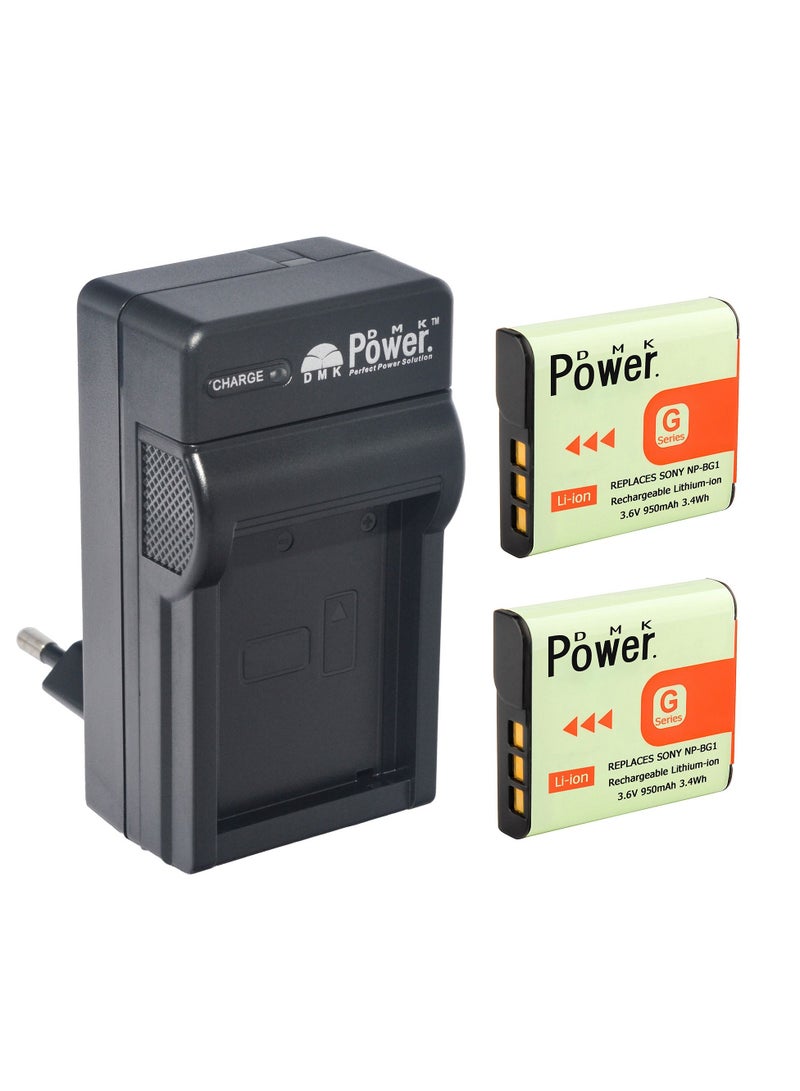 DMK Power 2PCS NP-BG1 Battery 950mAh with TC600E Battery Charger Compatible with Sony DSC-H3 DSC-H7 etc,