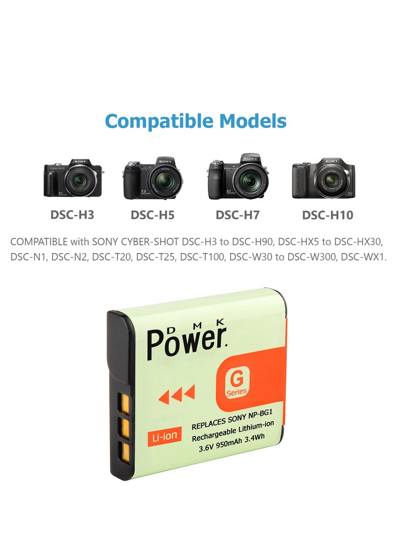 DMK Power 2PCS NP-BG1 Battery 950mAh with TC600E Battery Charger Compatible with Sony DSC-H3 DSC-H7 etc,
