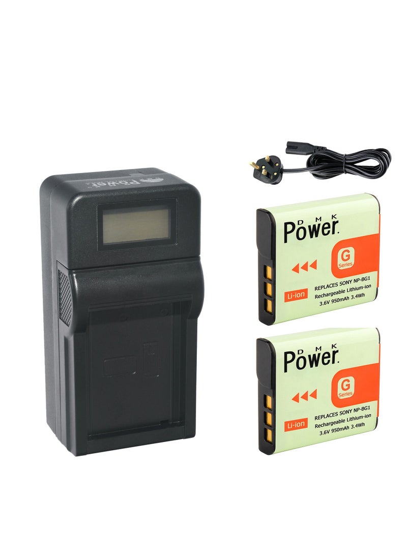 DMK Power 2PCS NP-BG1 Battery 950mAh with TC1000 Battery Charger Compatible with Sony DSC-H3 DSC-H7 etc,