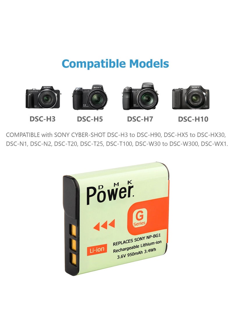 DMK Power 2PCS NP-BG1 Battery 950mAh with TC1000 Battery Charger Compatible with Sony DSC-H3 DSC-H7 etc,