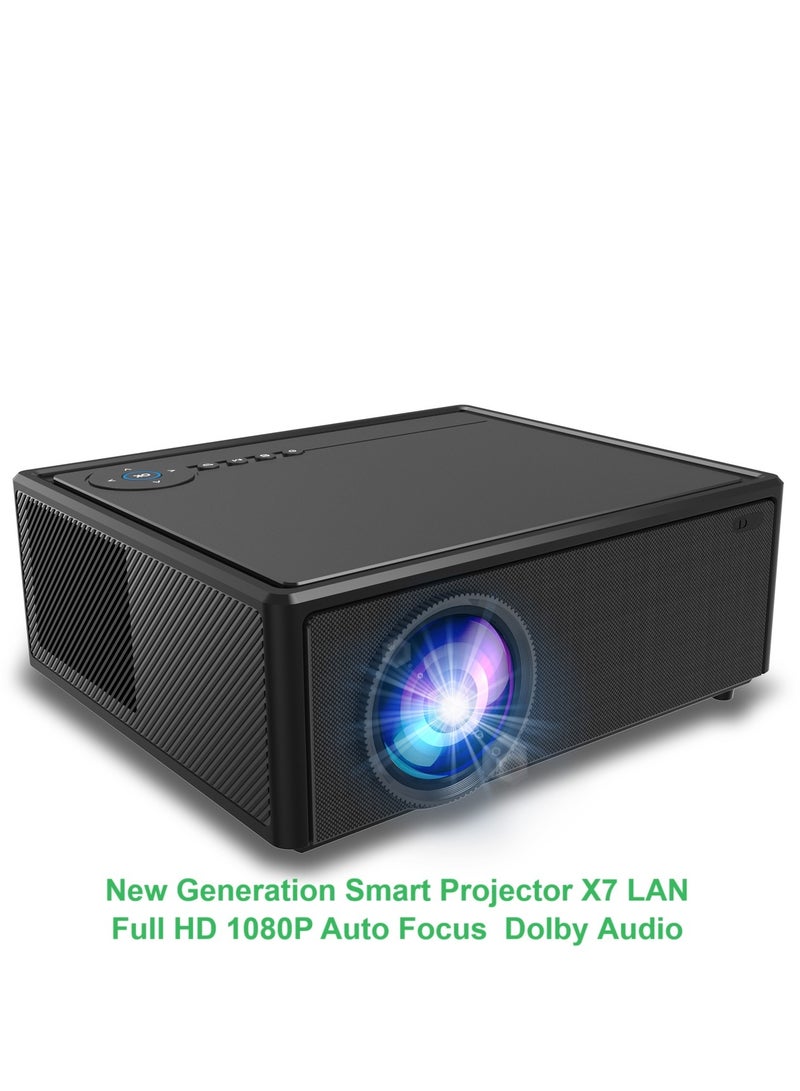 Projector New Generation Smart Projector X7 LAN Full HD 1080P Auto Focus Electric Focus 4-Point Keystone Correction Dolby Audio Dual Stereo Speaker