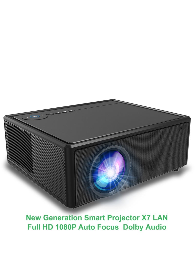 Projector New Generation Smart Projector X7 ATV Full HD 1080P Auto Focus Electric Focus 4-Point Keystone Correction Dolby Audio Dual Stereo Speaker