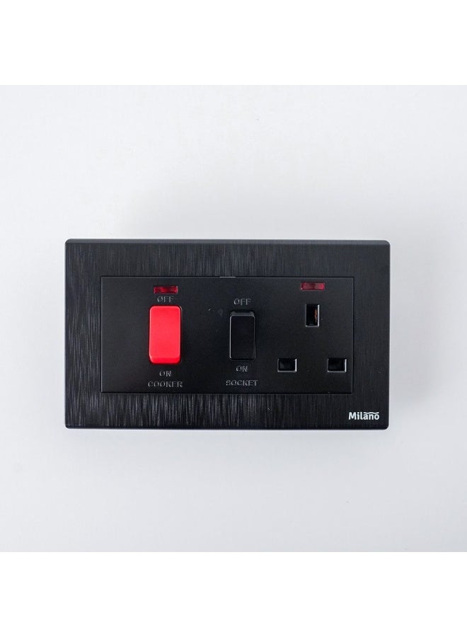 Milano Cooker Unit Wall Mounted Cooker Outlet Switch With On And Off For Modern Home Aura Blk